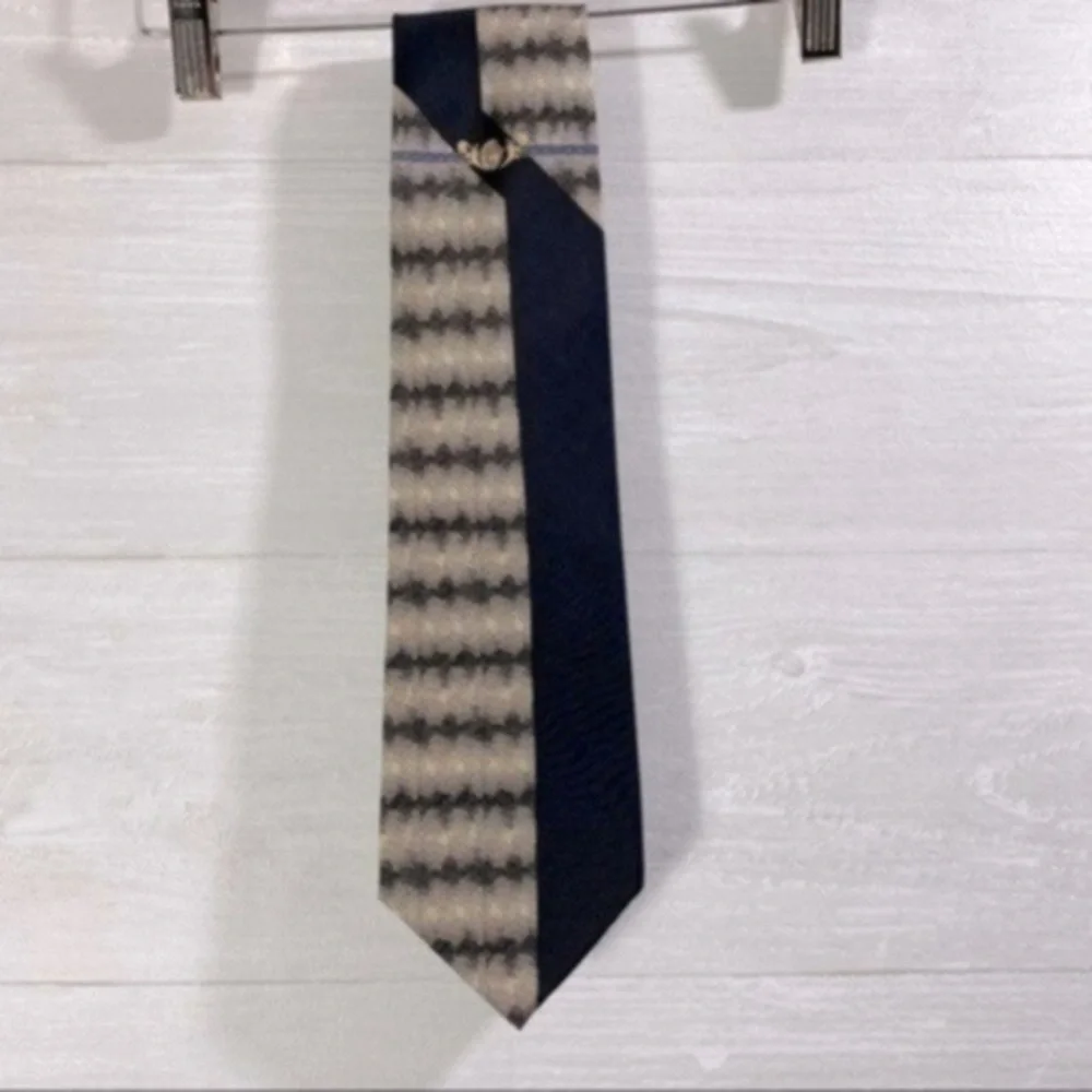 Gianni Versace Tie Color Navy Blue/Tan/Yellow